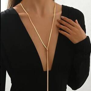 18K Gold Plated Y Gold Necklace Long